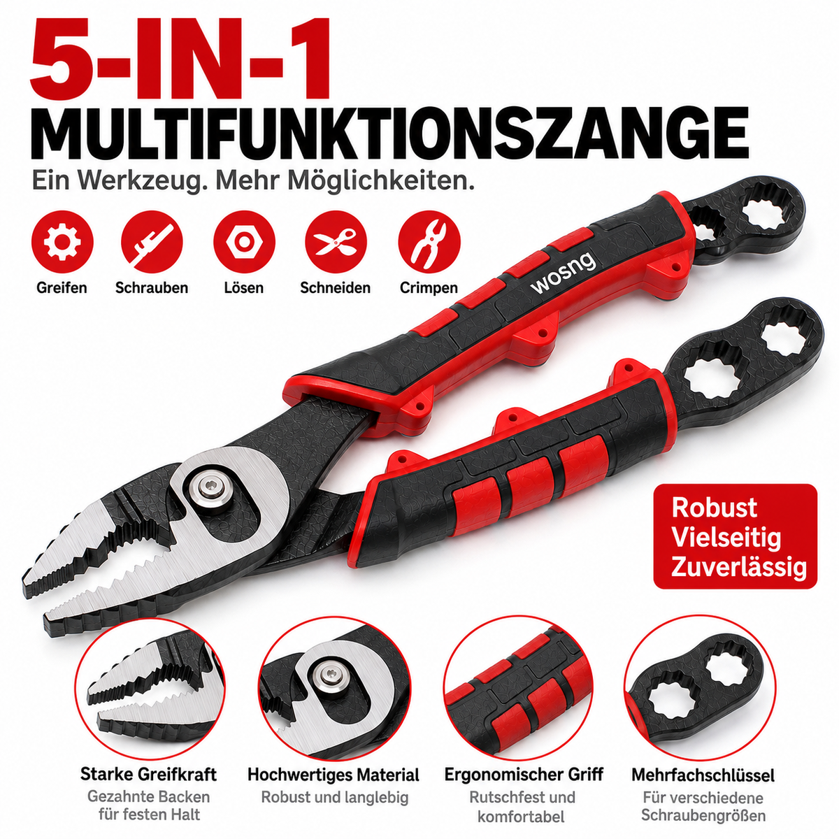 Multifunktionszange mit Wasserpumpenzange und Ringschlüssel